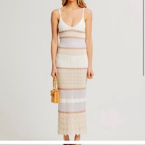 Torn by Ronny Kobo Beige and White Maxi Dress